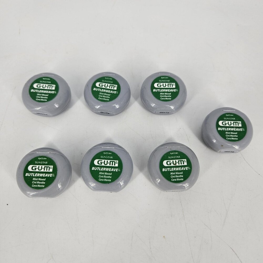 Sunstar GUM ButlerWeave Dental Floss Lot 7 Mint Waxed 4yd 3.6m Gray Travel Size - Picture 4 of 4